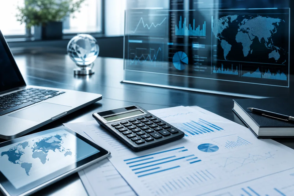 Financial reports, calculator and global data displays